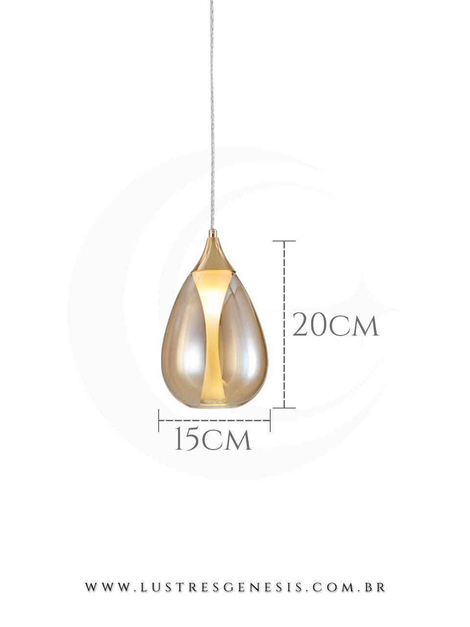 PLustre Pendente Metal Dourado Vidro Ambar DCD04185 G9 15x28cm, Bancada Area Gourmet, Lavabo, Cabeceira de Cama, Banheiro